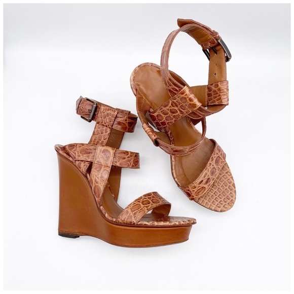 Bottega Veneta Brown Croc Embossed Wedges Size‎ 39 - Picture 3 of 13